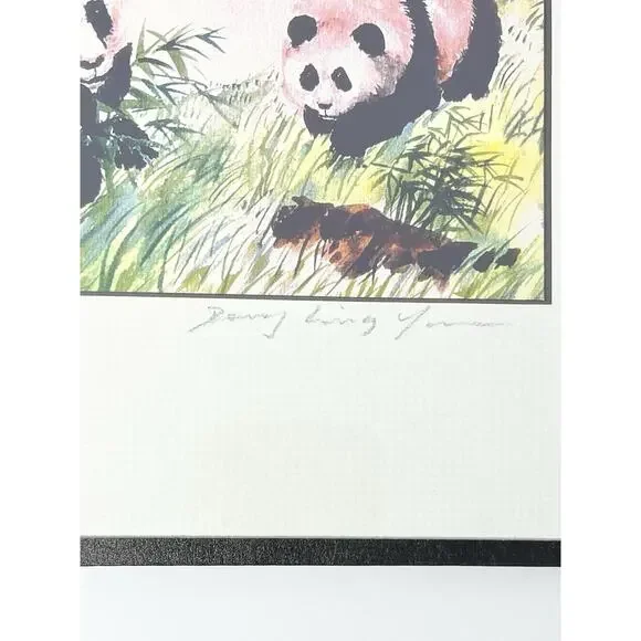 Dong Liang Yuan Set of 4 Framed & Matted Small Signed “Panda” Prints 10”X8”